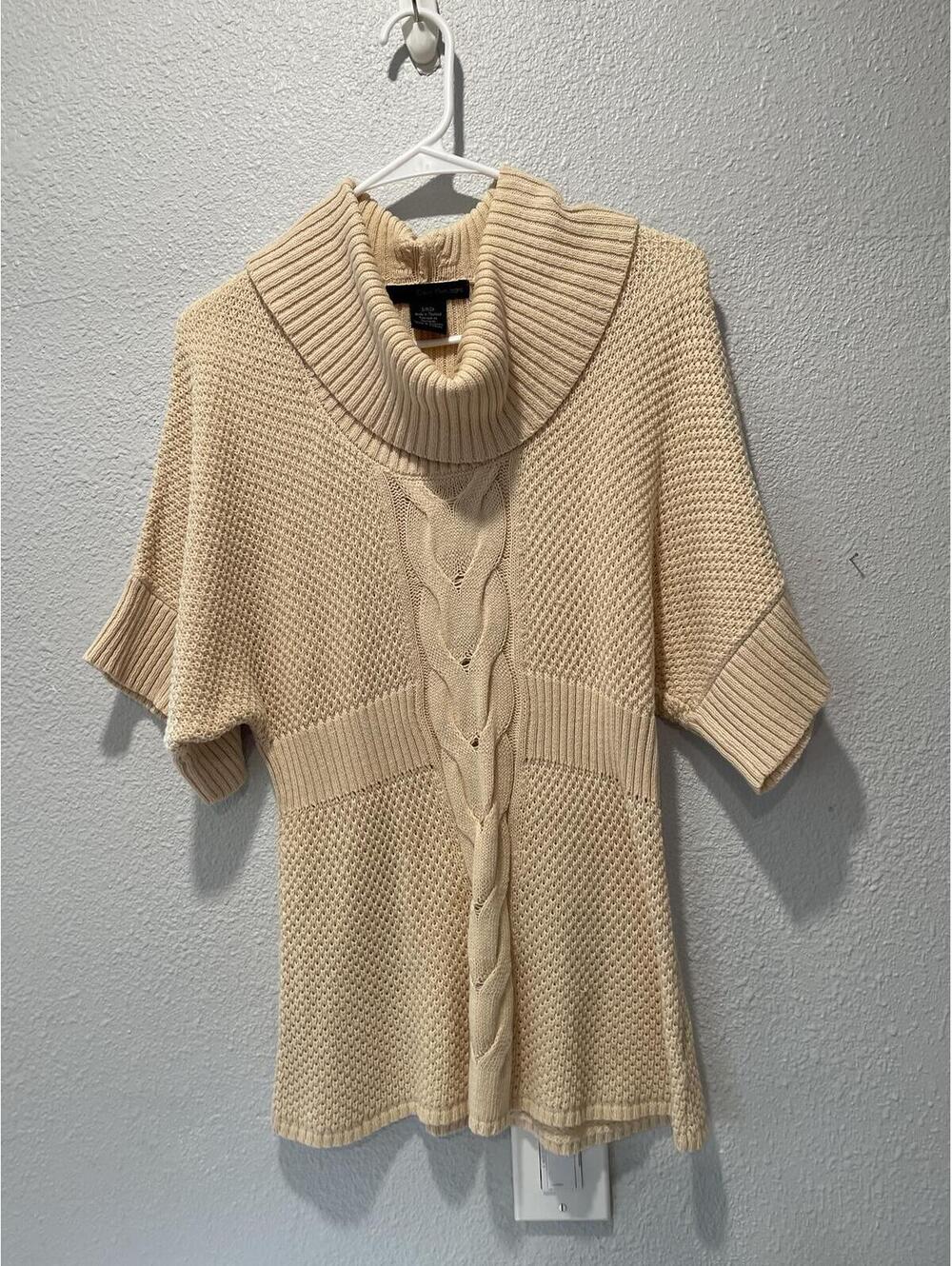 Calvin Klein Jeans Cream Knit Short Sleeve Sweater with Turt